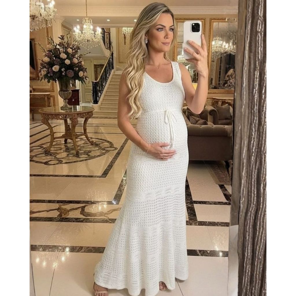 Vestido Gestante Longo Feminino Tricot Modal Vazado Rendado Elegante Moda Verão Festa Casual em Oferta na Shopee