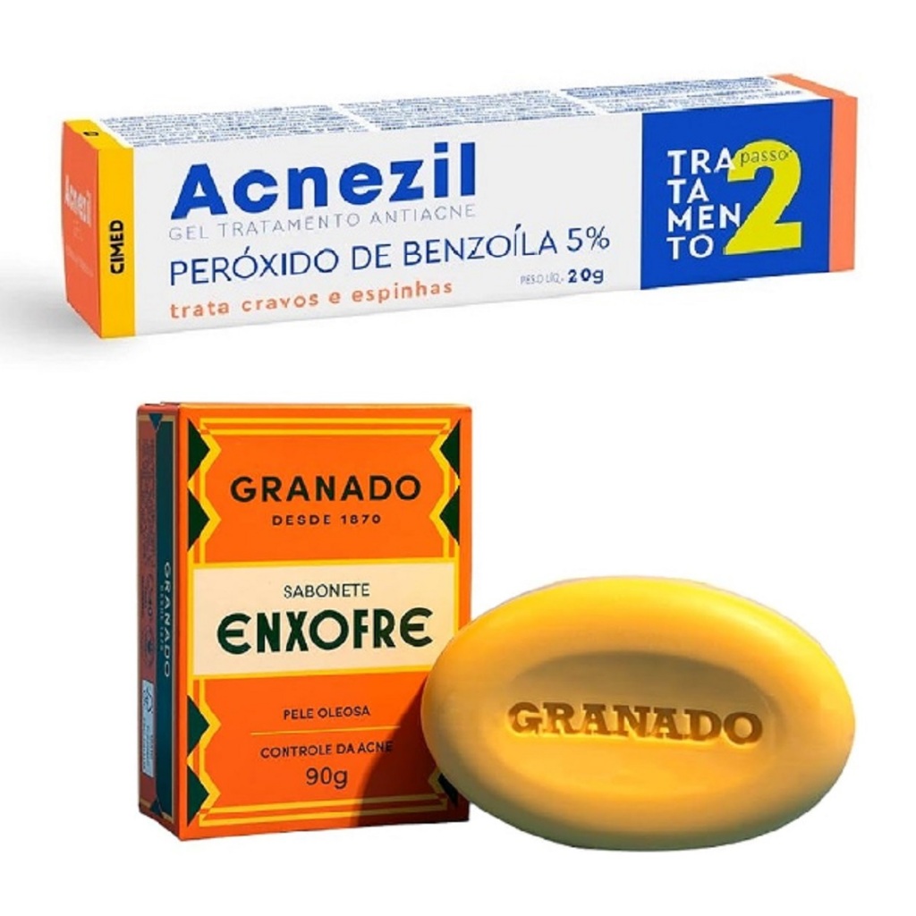 Acnezil + Sabonete enxofre kit para limpeza acne espinhas cravos em Oferta na Shopee
