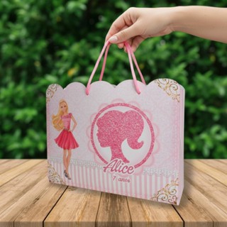 10 Sacolinhas Personalizadas Festa Barbie (20x15x5cm) em Oferta na Shopee