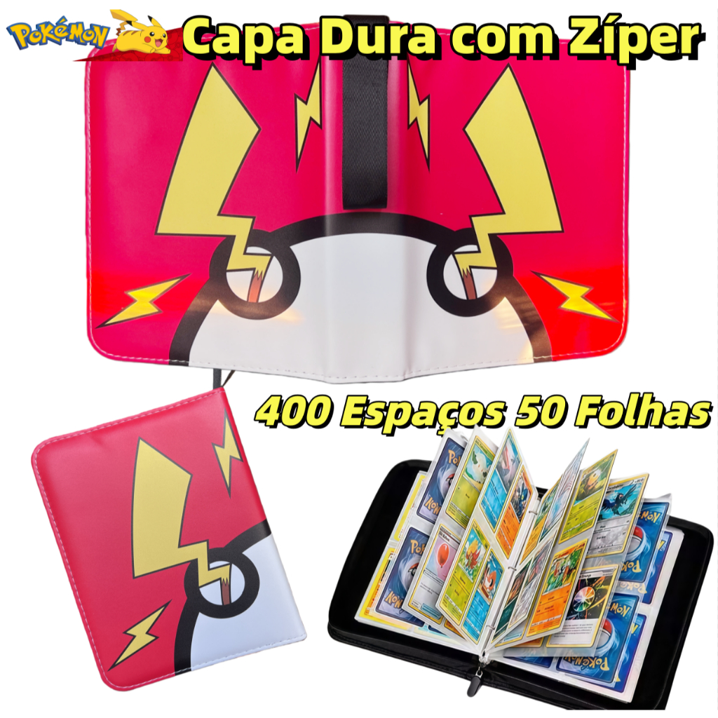 Fichário Pokémon Colecionável em Couro com Zíper Capa Rígida Fichário 2x2 com 50 Folhas Premium