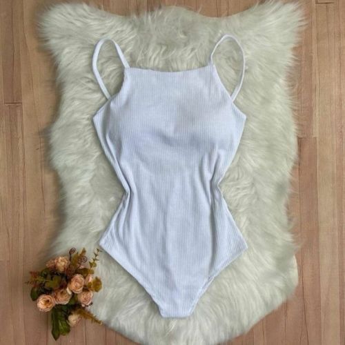 Body Costa Nua Canelado Alcinha Top Feminino Básico Roupa Versátil Tecido Premium Confortável