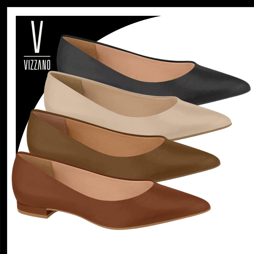 Sapatilha Vizzano Sapato Bico Fino Feminino Confortável Básica Pelica Salto Baixo Social