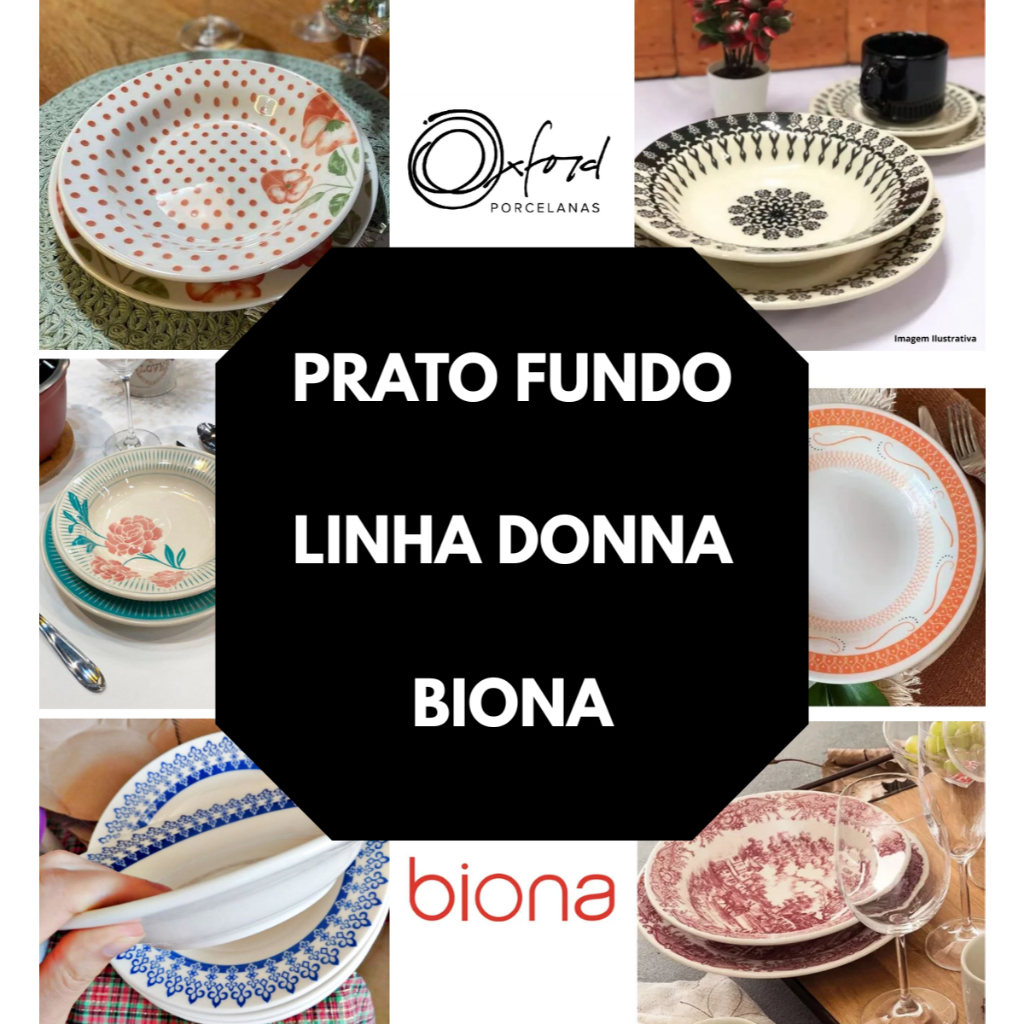 Monte seu Kit de Prato FUNDO 22cm Estampado Linha Donna Biona Kit com 2, 4 ou 6 unidades 2ª Linha em Oferta na Shopee