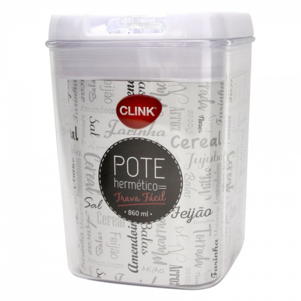 Pote Tampa Trava Hermético para Alimentos Frescos Quadrado Clink  de Acrílico 800ML