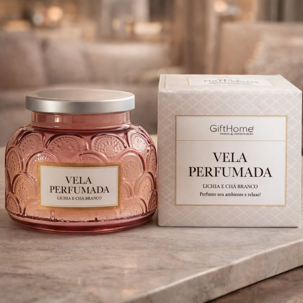 Imagem Vela Perfumada Lichia E Chá Branco 320g Vidro Decorativo Presente Aromático