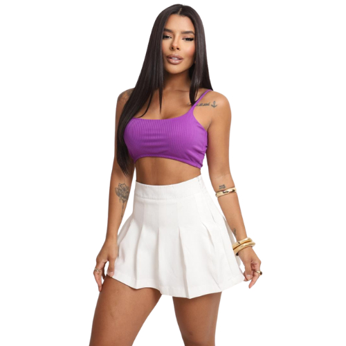 Cropped Top Feminino no Canelado Forro Frontal de Alcinha Fina Básico Casual Slim Eliana