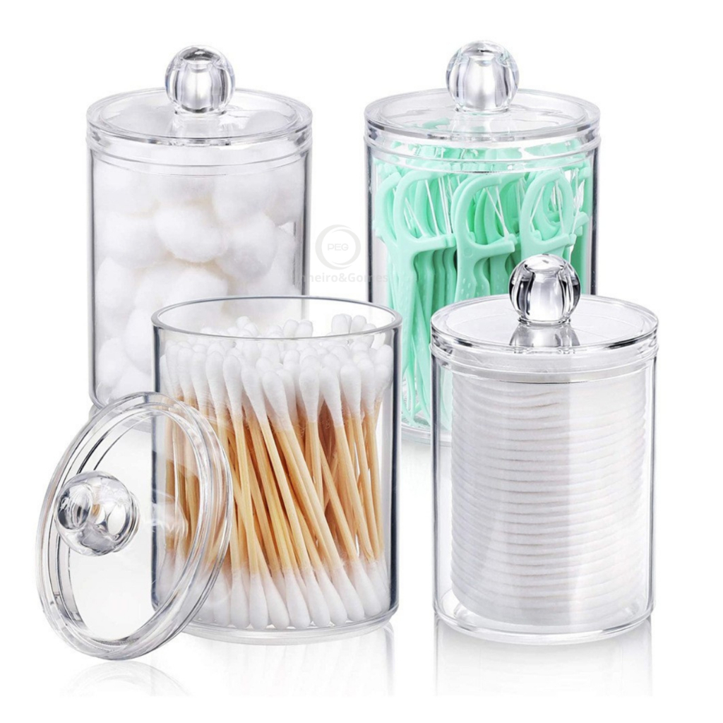 🧴✨ Porta Cotonetes e Algodão com Tampa de Acrílico Transparente – Organizador Multiuso para Maquiagens, Elásticos, Banhe