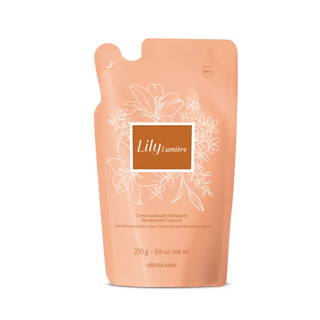 Refil Creme Acetinado Hidratante Desodorante Corporal Lily Lumière 250g - oBoticario - PRODUTO ORIGINAL