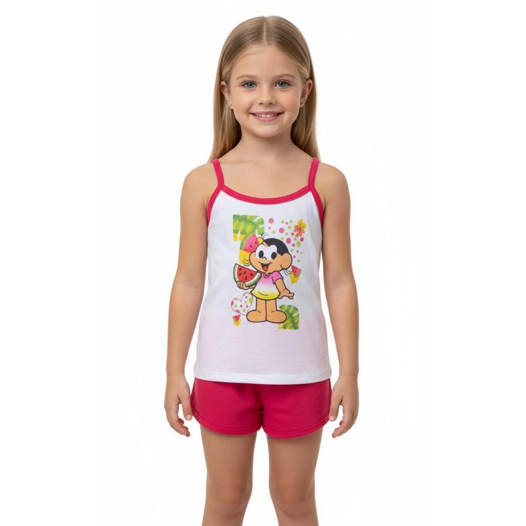 Pijama Menina Moca Infantil Feminina Short Regata Malha Conjunto Camiseta Personagem Alcinha Baby
