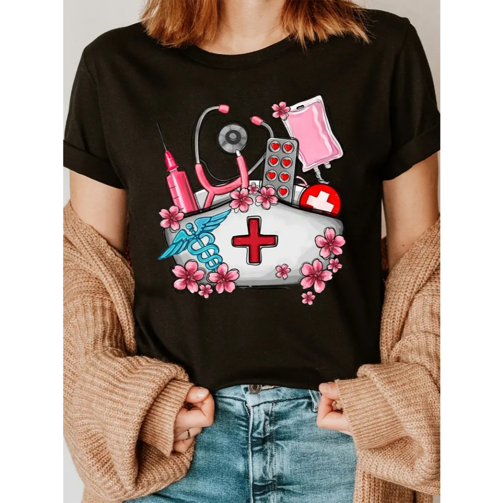 camiseta feminina algodão100% estilo profissão enfermagem medica