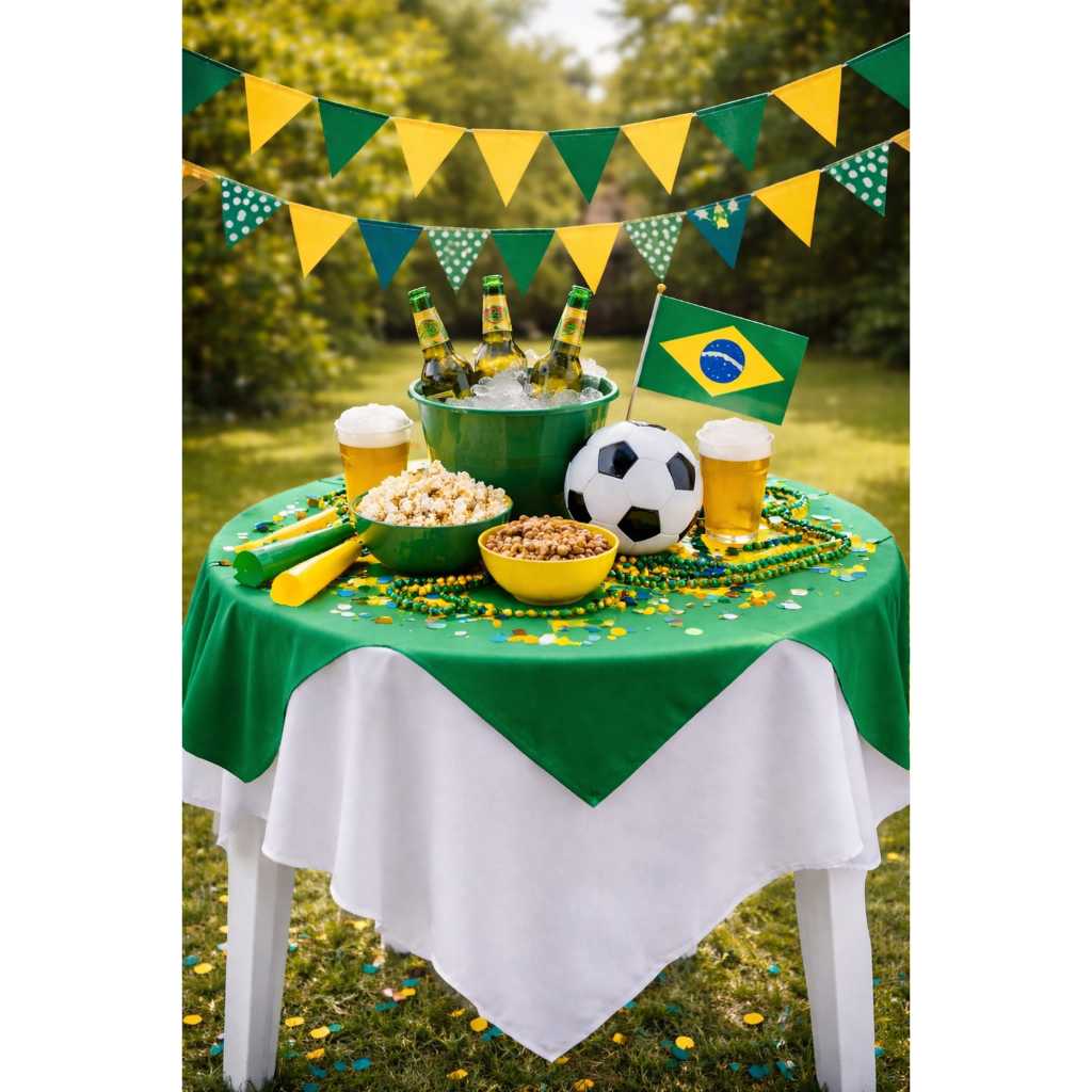 Toalha de Mesa Cobre Mancha -Kit c/12 Unidades-Copa do Mundo | 75cmx75cm Ideal para Churrasco e Festa