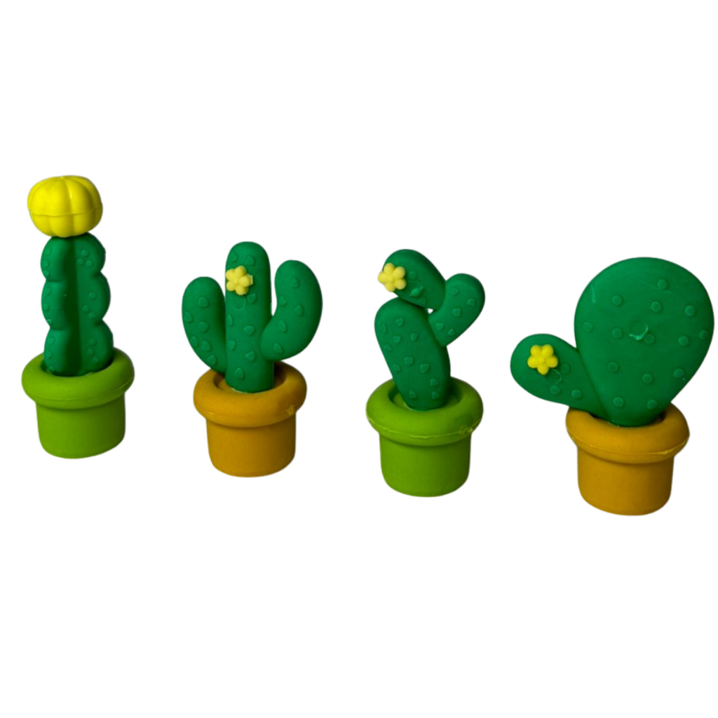 KIT 4 BORRACHAS ESCOLAR INFANTIL DIVERTIDA MINI CACTUS em Oferta na Shopee