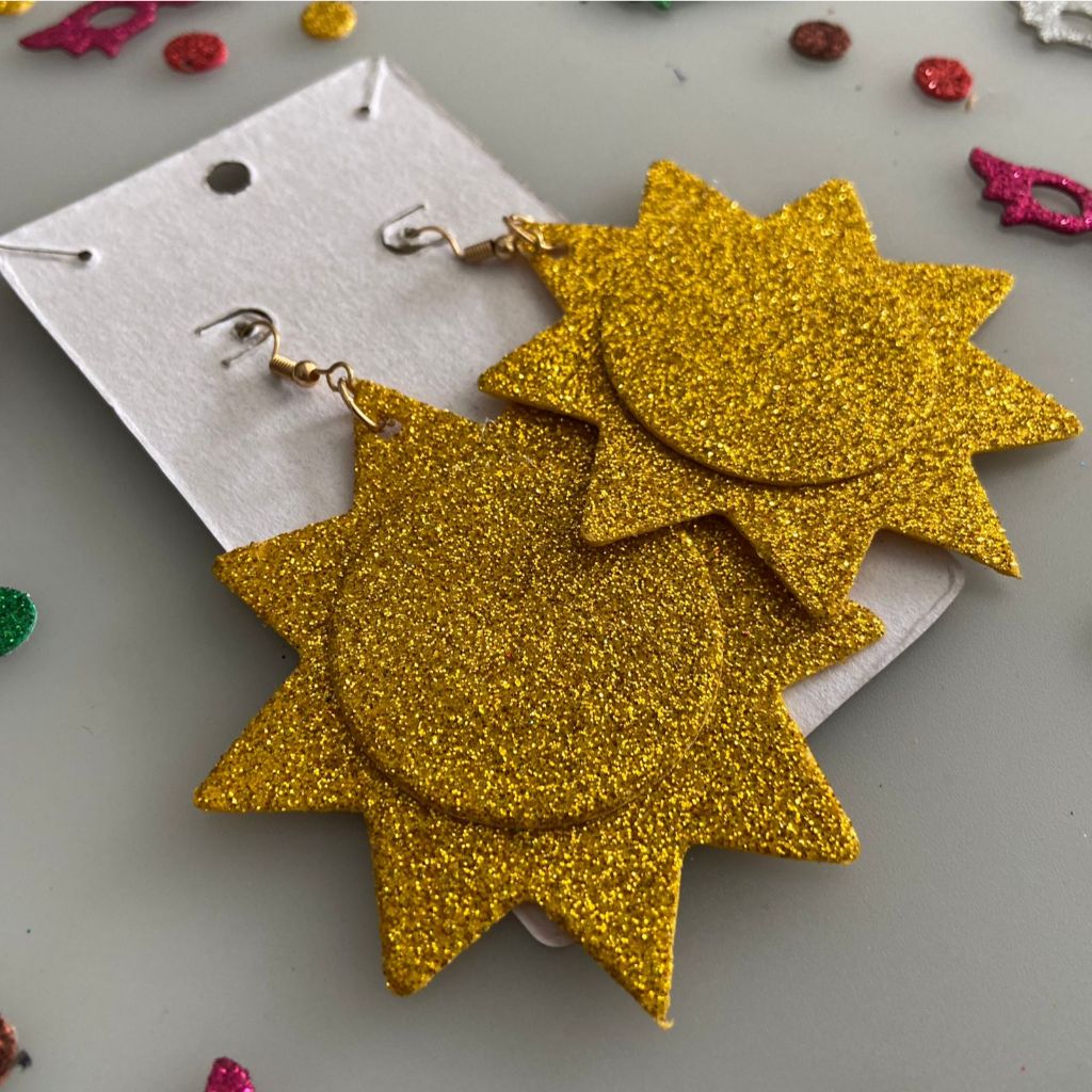 Brinco Sol em EVA com Glitter – Carnaval em Oferta na Shopee