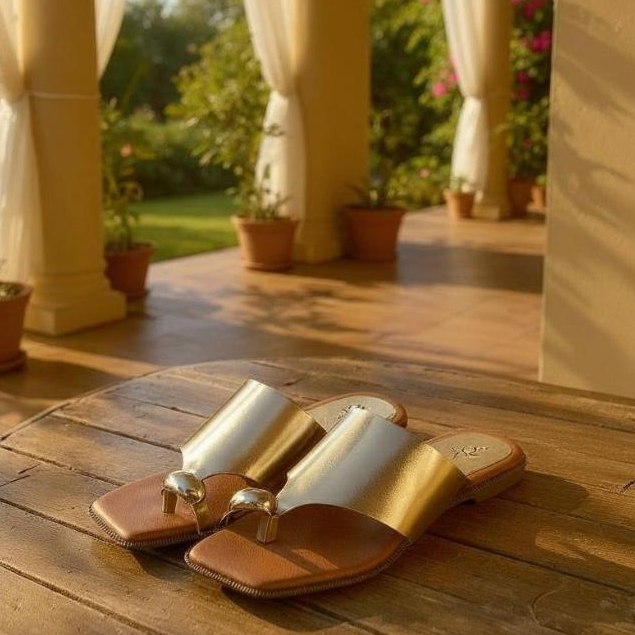 Sandália Rasteira Feminina com Detalhe Dourado Elegante Confortável Leve Bico Quadrado Casual Slide