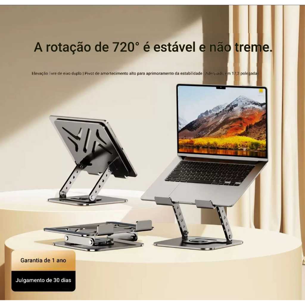 Suporte Universal 360° Notebook Tablet E Celular Altura Ajustável Dobrável Portátil Metal Premium