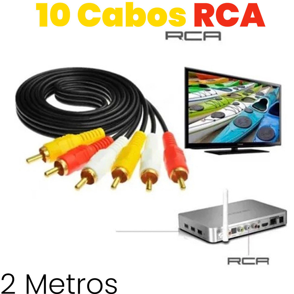 Kit 10 Cabos reforçado analógicos AV aparelho som TV DVD HDMI LED LCD tubo karaoke Camera video game