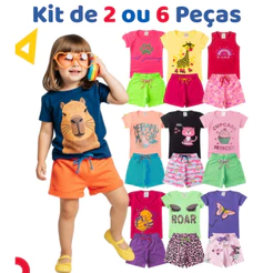 Kit de 2 ou 6 Peças de Roupa Infantil Menina Verão Conjunto Feminino Criança Envio Rápido