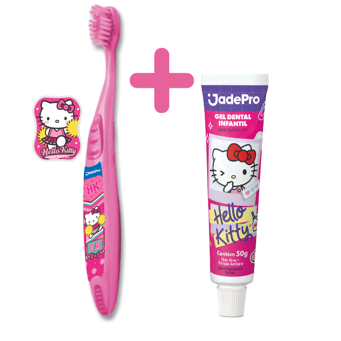 Kit Higiene Infantil Hello Kitty: Escova com Capa Protetora + Gel Tutti Frutti JadePro