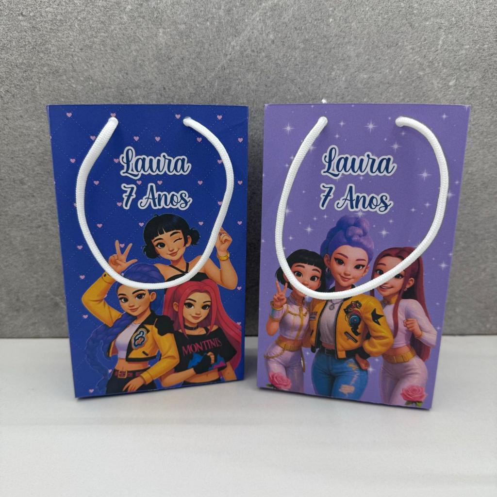 Sacolinha  Personalizada Guerreiras do KPOP  - Lembrancinha PEGUE E MONTE - Sacolinha Surpresa - Festa Infantil