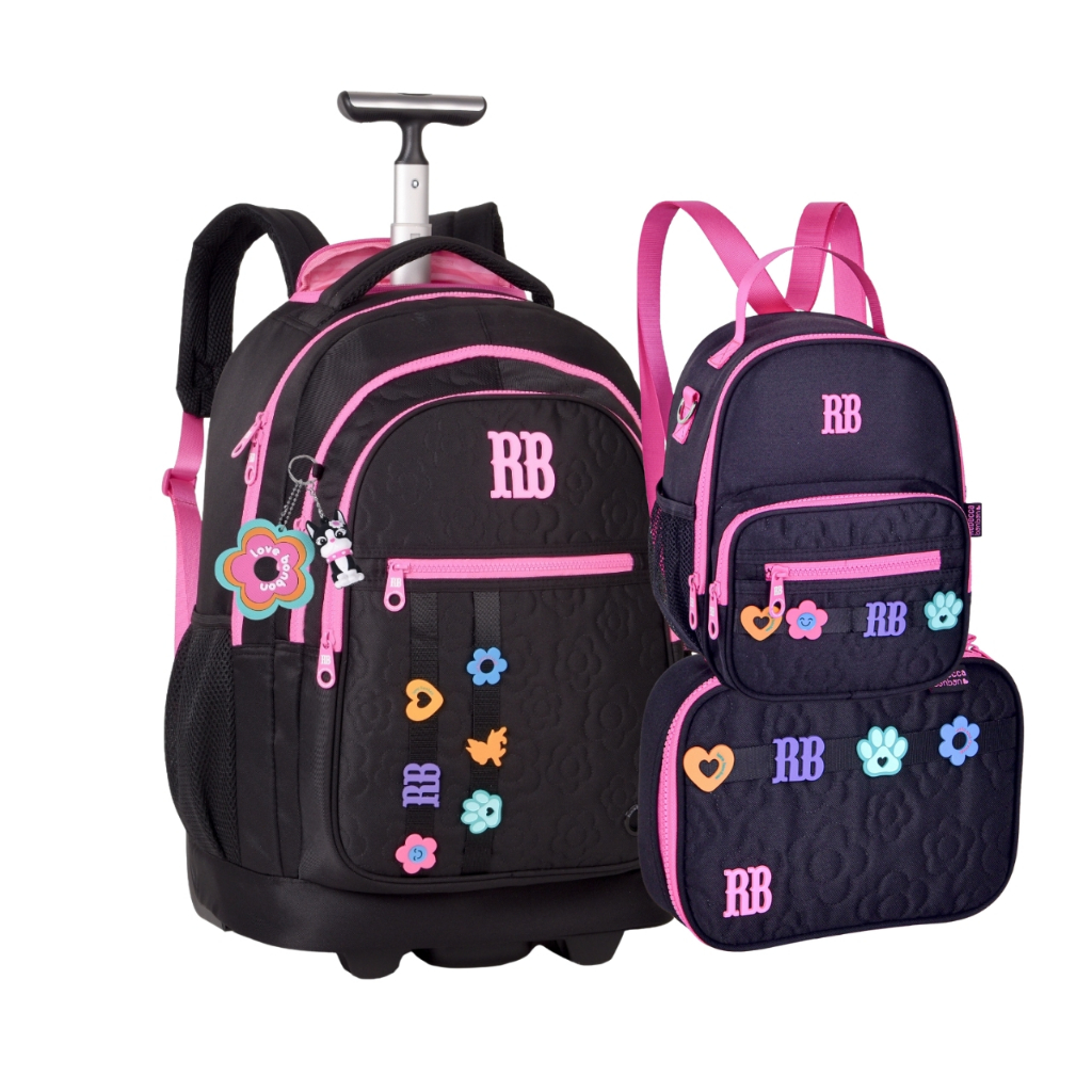 Kit Rebecca Bonbon Mochila Estojo Lancheira Flower Power 19L em Oferta na Shopee