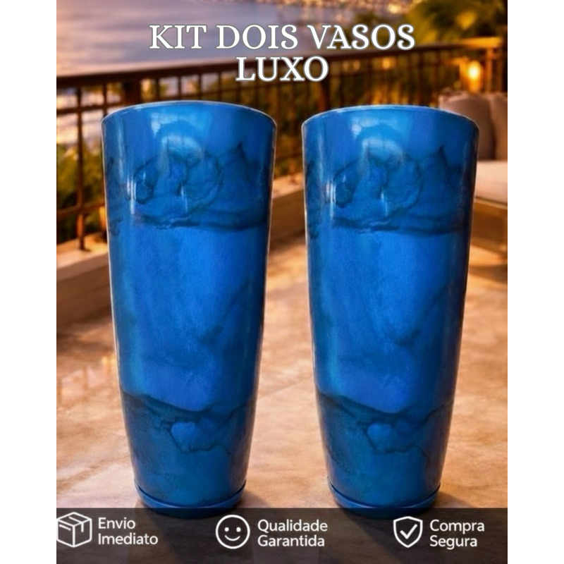 KIT 2 VASOS DECORATIVOS GRANDES POLIETILENO MARMORIZADO 68x35cm PARA JARDIM E ÁREA INTERNA