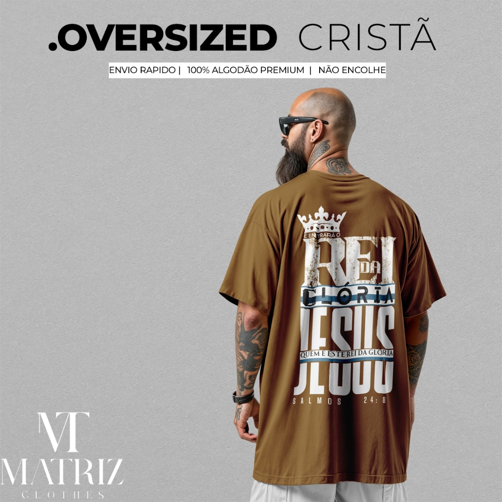 Camiseta Oversized Masculina Cristã Jesus 100% Algodão Premium Estampa Religiosa Moda Gospel