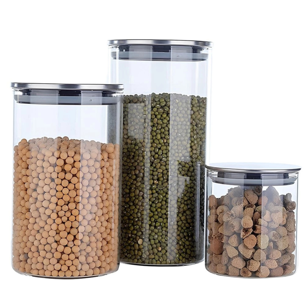Kit 6, 5, 4, 3, 2 Pote Porta 950ml, 600ml e 450ml  Condimento Alimento Hermético Vidro tampa de inox