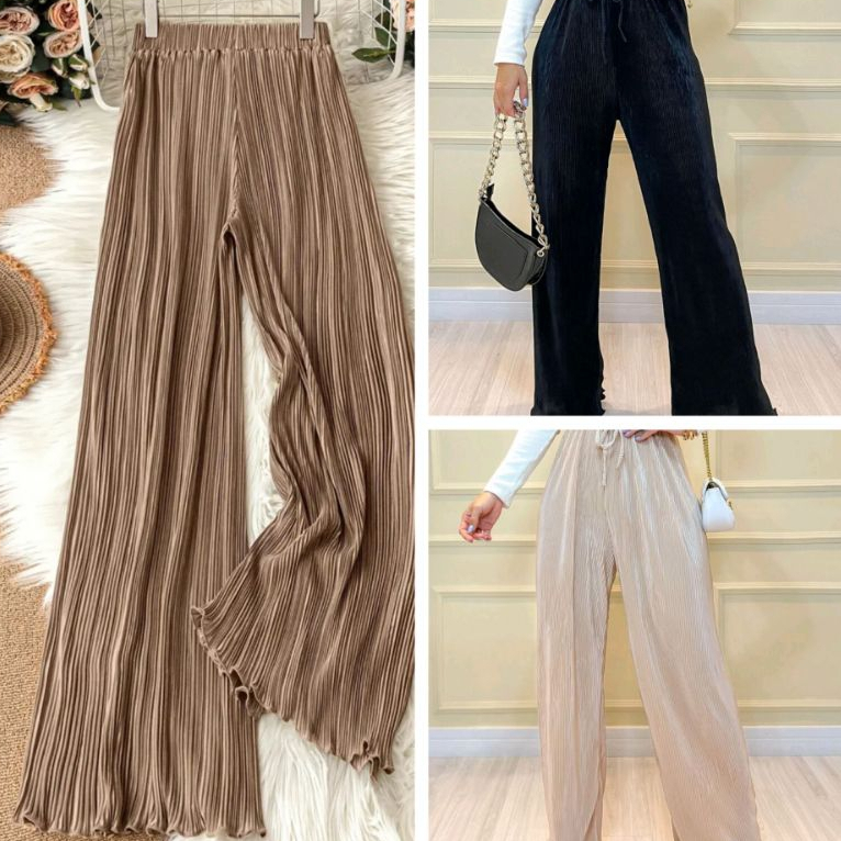 Calça Pantalona Feminina Cintura Alta Plisada Calça Elegante Moda Verão em Oferta na Shopee
