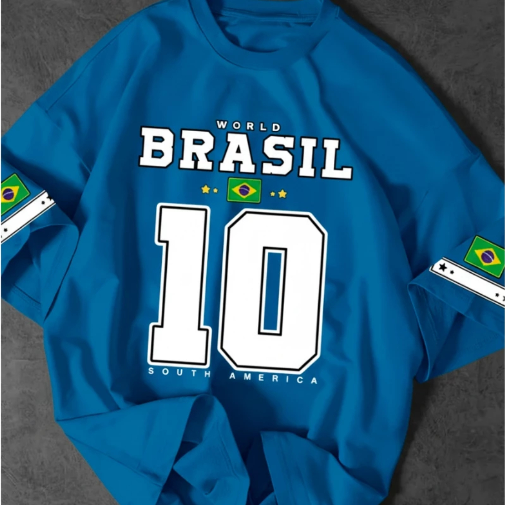 Camiseta T shirt Unissex Brasil Copa do Mundo Esportivo Casual Confortável Camisa 10 Brasil