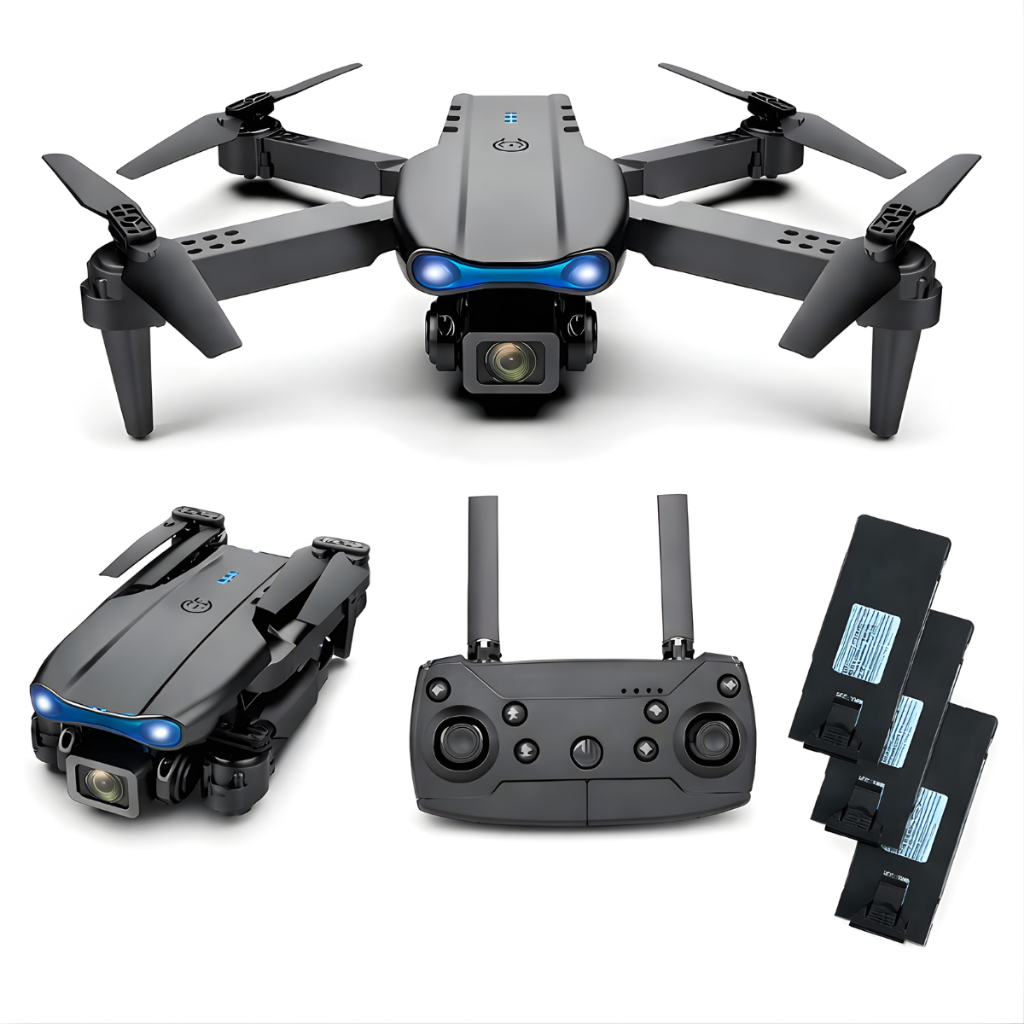 Drone E99 Pro 4K com Tres Baterias Camera WiFi FPV LED Voo Estavel Retorno Automatico Alta Potencia