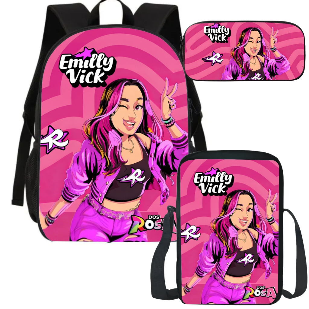 Itens Escolares Mochila Escolar Estojo Lancheira Emilly Vick Dos Rosa em Oferta na Shopee