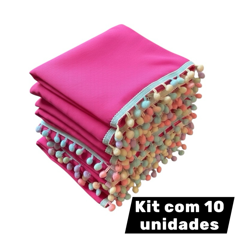 Kit com 10 Cangas de Praia Infantil Juvenil com Pompom Colorido Moda Verão Menina Saída Praia