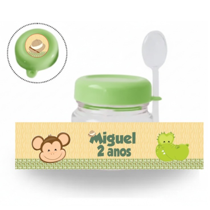 Kit adesivo pote de papinha 40 ml - frente + tampa- com seu tema.