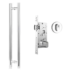 Kit P/ Porta Pivotante Puxador Inox Tubular 60cm + Fechadura Rolete Stam