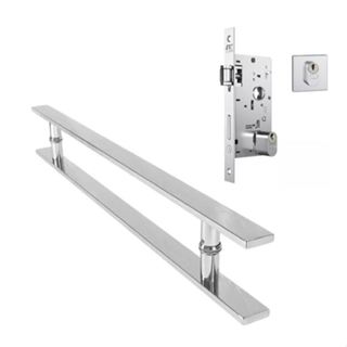 Kit Pivotante Puxador 60cm Barra Chata Brilhante Inox + Fechadura Rolete Stam em Oferta na Shopee