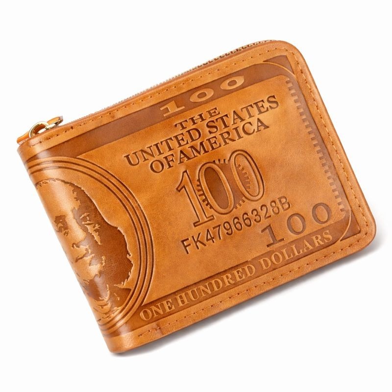 CARTEIRA MASCULINA ELEGANTE DOLAR COURO SINTÉTICO C/ ZIPER