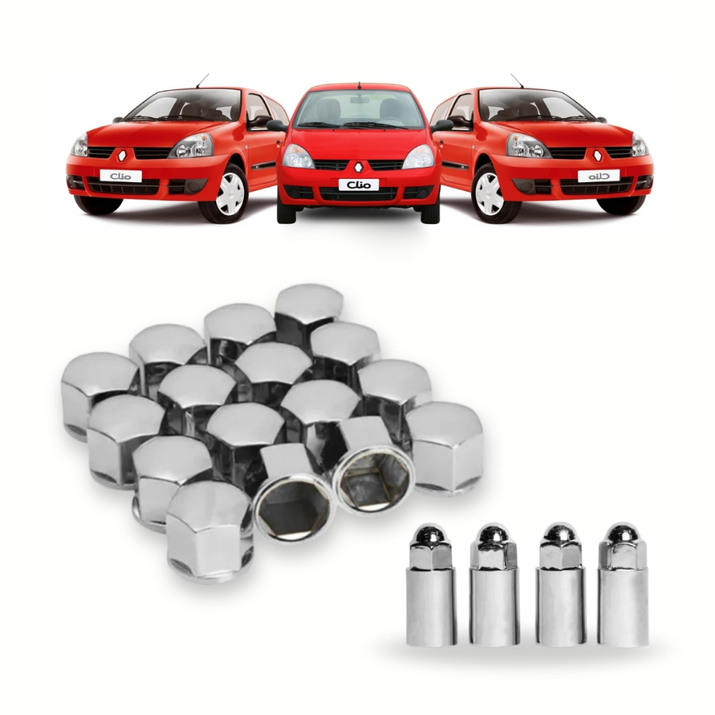 Kit Capa De Parafuso Cromada 19mm + Válvula Para Clio