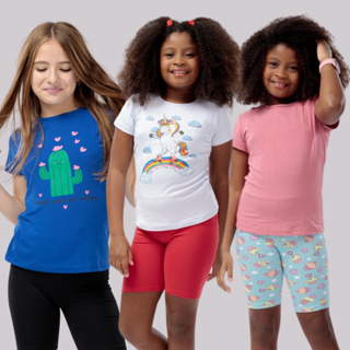 Kit 3 Conjunto Infantil Menina Sortido Blusa + Shorts Juvenil Algodão Viscolycra Cotton em Oferta na Shopee