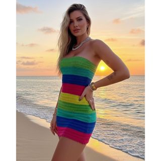 Vestido Feminino Virginia Tricot Tomara que Caia Colorido Moda Praia Tendencia Tricô Verão em Oferta na Shopee