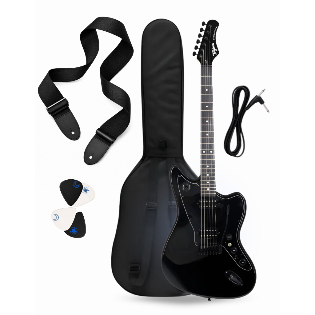 Guitarra Offset 2h 6c Duosmart-h Escala Escura Escudo BK Jazzmaster Kit com Bag Correia Palheta
