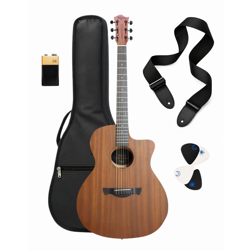 Kit Violão Tagima Grand Auditorium Cutaway Sapele Dallas 6 Cordas com acessórios