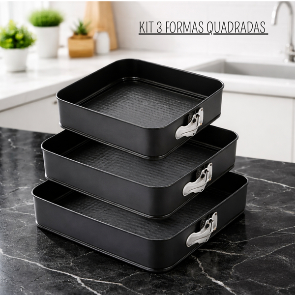 Kit 3 Formas de Bolo Quadrada Torta Antiaderente com Fundo Removível  Assadeira  de Aço Carbono em Oferta na Shopee