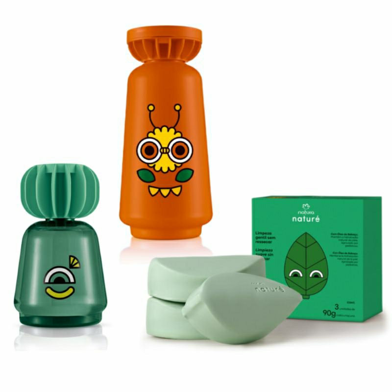 Kit Infantil Naturé Colônia Pula Pula 100ml + Shampoo 2 em 1 250ml + Caixa de Sabonete Folhinhas 3x90g Natura