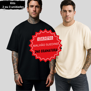 Kit 2 unidades ou 3 Unidades Camisa Oversized Malhão Suedine 240 Gramatura Heavy Weight Prime em Oferta na Shopee