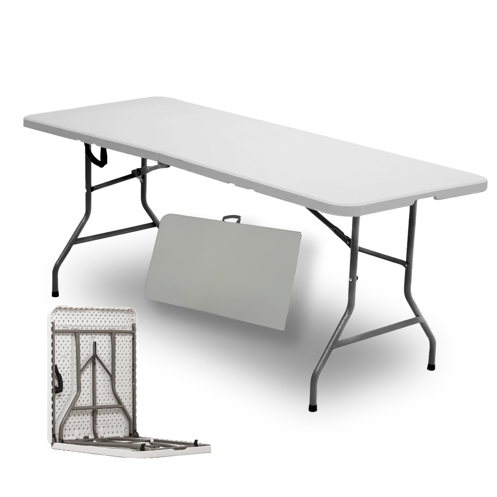 Mesa Dobrável Portátil Vira Maleta Com Alça 1.80m Camping Praia Viagem Grande Branco Domus Vita