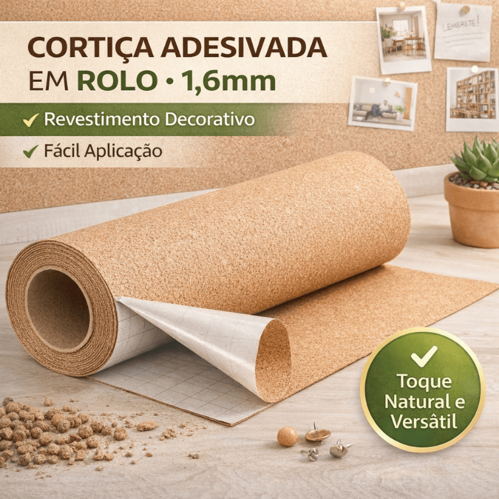 Cortiça Rolo Adesivada 1,6mm Revestimento Decorativo Painel de Avisos em Oferta na Shopee