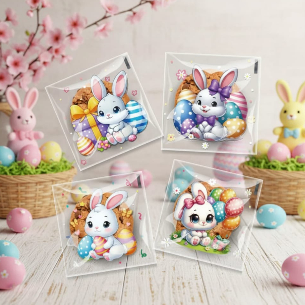 KIT 100 SAQUINHOS AUTO ADESIVOS PÁSCOA COELHINHO FESTA TEMÁTICA PACOTINHOS EMBALAGEM COELHO em Oferta na Shopee