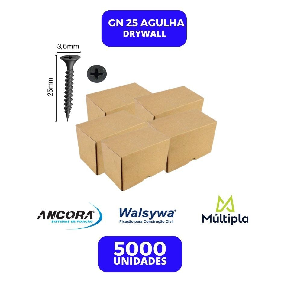 Kit 5.000 Parafusos Drywall 3,5x25 – Alta Fixação e Resistência