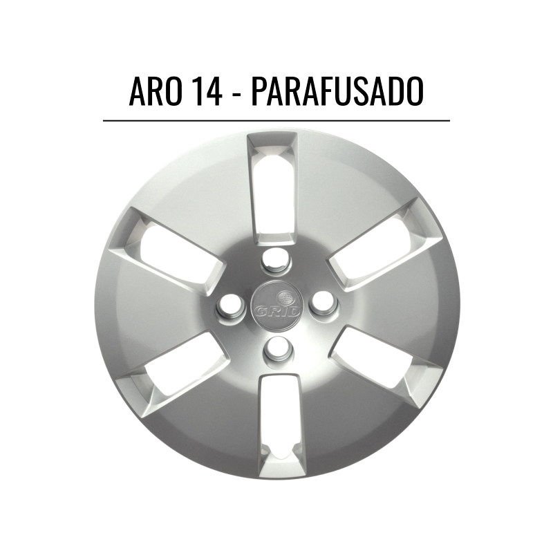 Calota Aro Grid 14 Vw Up 14/15 Prata Cubo Baixo Fixacao Parafuso Grid 188Cbptau.