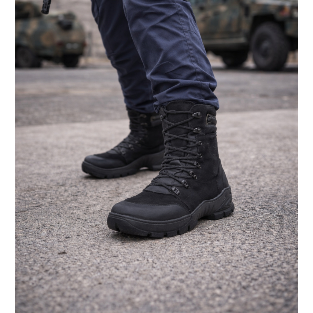 bota preta militar cano alto 100% couro legitimo coturno tático resistente sniper